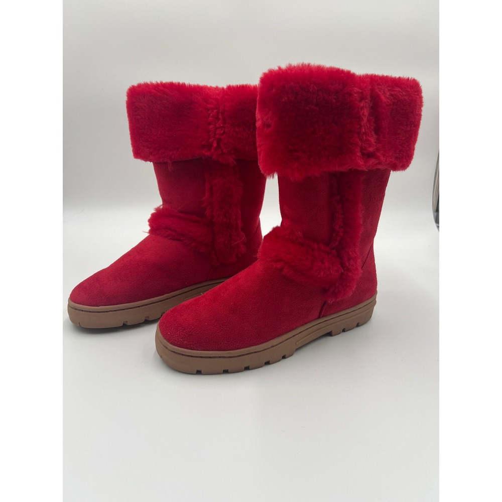 Style & Co Witty Red Faux Suede Fur Trim Boots Size 8